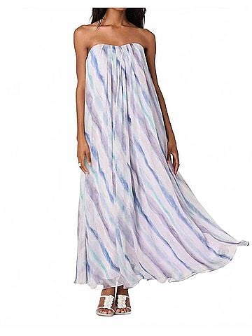 Astr Aileen Strapless Maxi Dress in Blue Lilac Stripe (view 2)