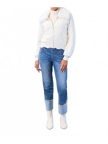 FDJ Pearla Pull-On Straight Ankle Denim Jeans in Blue (view 2)