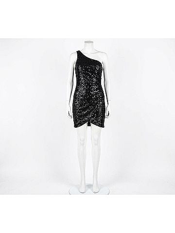 La Femme Women's One Shoulder Sequin Mini Cocktail Dress in Black (view 1)