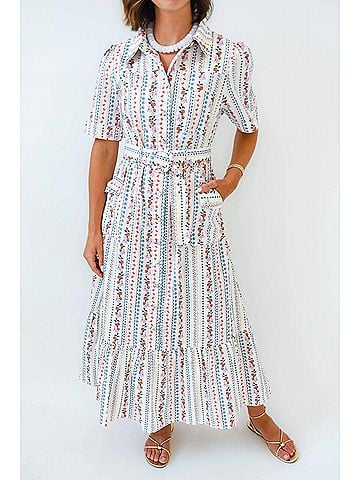 Karlie French Floral Belted Midi Dress in Ivory/Multi (view 2)