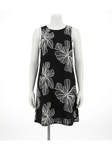 THML Women's Sleeveless Floral Embroidery Detail Dress in Black (view 1)