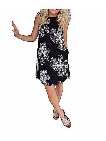THML Women's Sleeveless Floral Embroidery Detail Dress in Black (view 2)