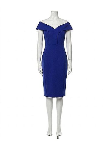 Joseph Ribkoff Off The Shoulder Scuba Crepe Sheath Dress in Royal Sapphire (view 1)