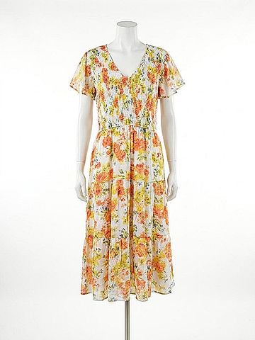 Blu Pepper Women's French Terry Babydoll Dress in Orange (view 1)