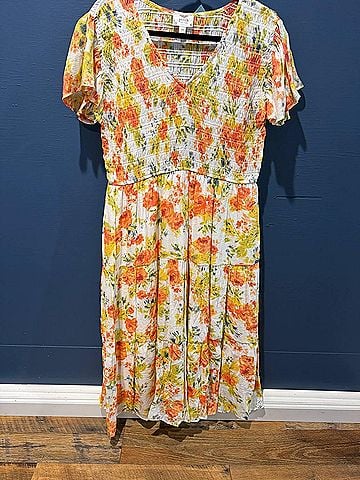 Blu Pepper Women's French Terry Babydoll Dress in Orange (view 2)