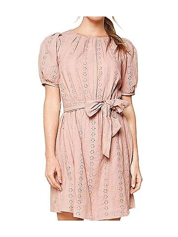 Sugarlips Westwood Puff Sleeve Eyelet Dress in Dusty Pink (view 2)