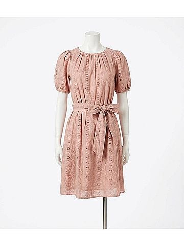 Sugarlips Westwood Puff Sleeve Eyelet Dress in Dusty Pink (view 1)