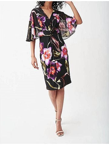 Joseph Ribkoff Elegant Foiled Chiffon Overlay Sheath Dress in Black/Multi (view 2)