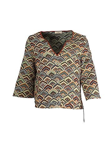 BA&SH Ba&amp;Sh V-neck Three-Fourth Sleeves Abstract Top in Multicolor Cotton (view 1)