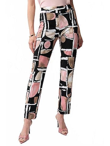 Joseph Ribkoff Slim High-Waisted Trousers in Black Multi (view 2)