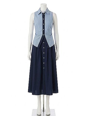 Tanya Taylor Hannah Midi Dress in Cloudy Blue/Optic White (view 1)