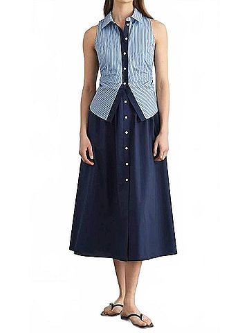 Tanya Taylor Hannah Midi Dress in Cloudy Blue/Optic White (view 2)