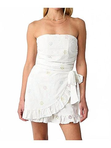 Olivaceous Women's Eyelet Strapless Romper in White (view 2)