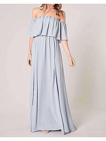 Sugarlips Off-Shoulder Chiffon Dress in Baby Blue (view 2)