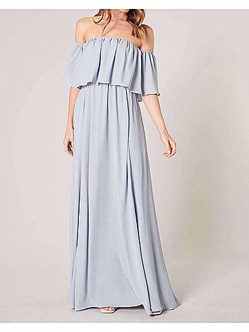 Sugarlips Off-Shoulder Chiffon Dress in Baby Blue (view 2)