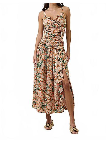 Sugarlips Heida Floral Bristol Ruched Midi Dress in Orange (view 2)