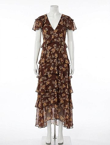 Astr Odalys Flutter Sleeve Maxi Dress in Brown Floral (view 1)