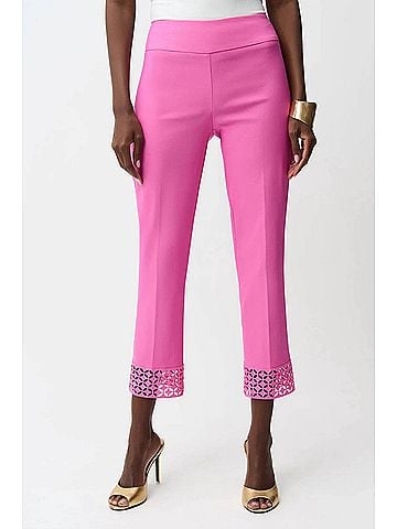 Joseph Ribkoff Lace Hem Pull-On Cropped Pants in Pink Sherbet (view 2)