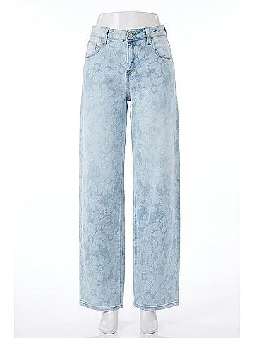 Risen Daq Wide Leg Floral Jeans in Light Denim (view 1)