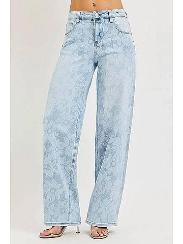 Risen Daq Wide Leg Floral Jeans in Light Denim (view 2)