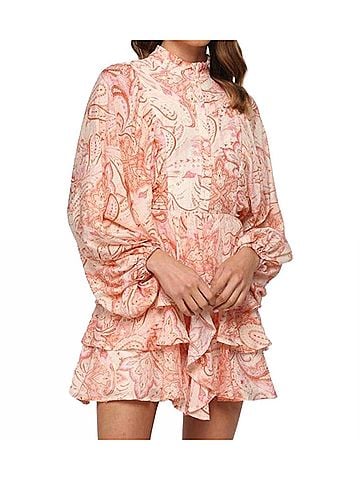 Fate Paisley Printed Mini Dress in Pink (view 2)