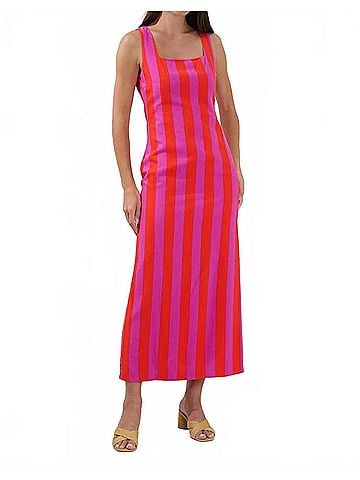 Sugarlips Troy Striped Dress in Fuchsia Red (view 2)
