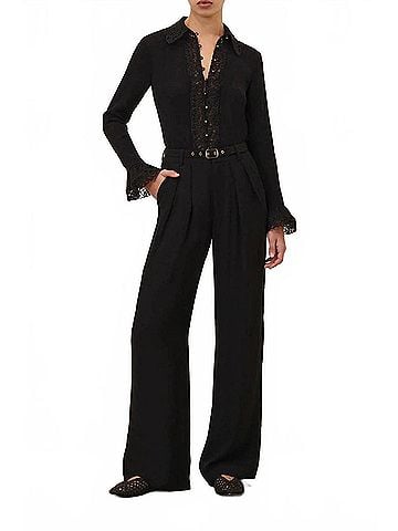 Zimmermann Lace Trim Wide Leg Pant in Black (view 2)