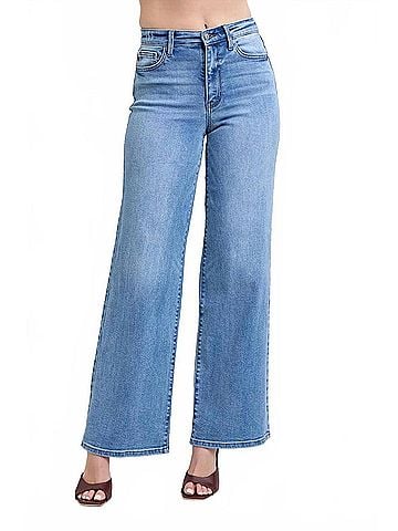 Judy Blue High Waist Retro Wide Leg Jeans in Vintage Wash (view 2)