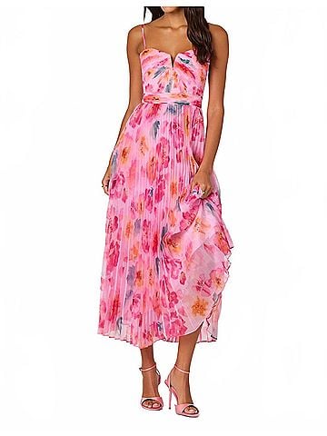 Astr Bailey Floral Pleated Maxi Dress in Pink (view 2)