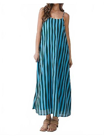 TCEC Hanna Vertical Striped Scoop Neck Slip Maxi Dress in Blue (view 2)