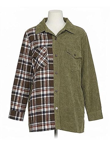 She + Sky Paired Perfection Jacket in Olive Corduroy/Plaid (view 1)