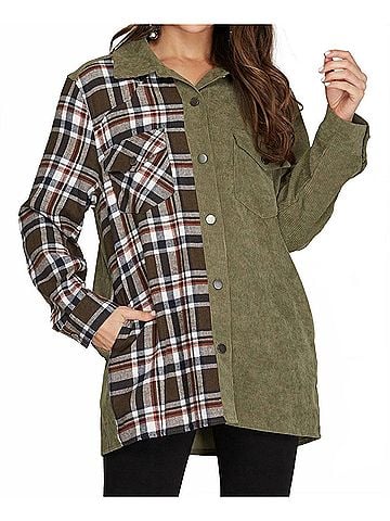 She + Sky Paired Perfection Jacket in Olive Corduroy/Plaid (view 2)