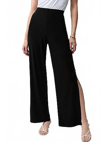Joseph Ribkoff Pull On Side Slit Wide Leg Pants in Black (view 2)
