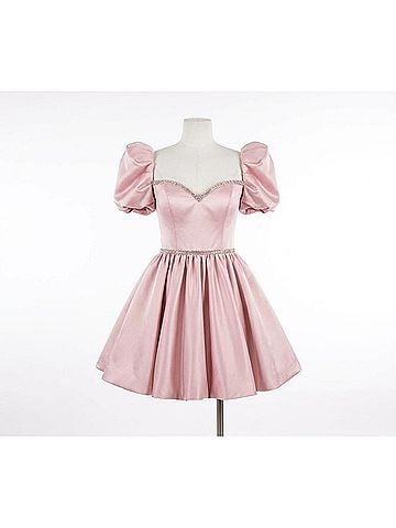 Mac Duggal Women's Puff Sleeve Sweetheart Neck Dress in Blush (view 1)