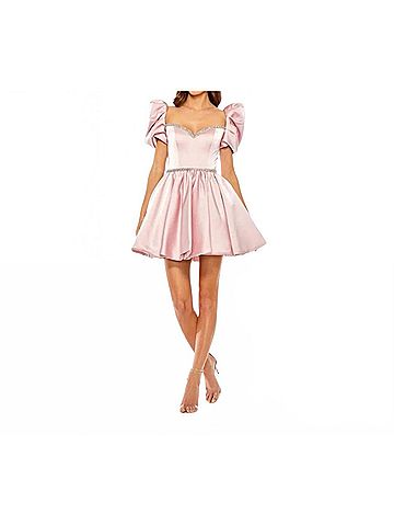 Mac Duggal Women's Puff Sleeve Sweetheart Neck Dress in Blush (view 2)