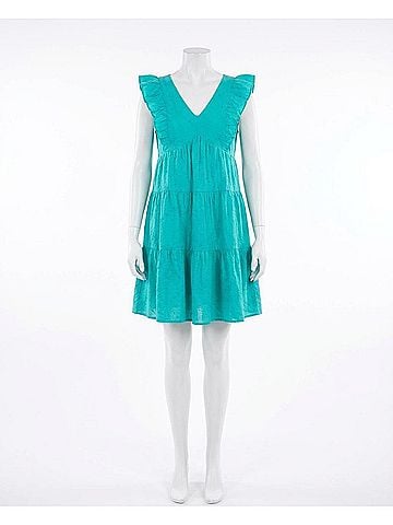 Andree by UNIT Eyelet Charm Mini Dress in Emerald (view 1)