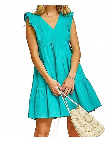 Andree by UNIT Eyelet Charm Mini Dress in Emerald (view 2)