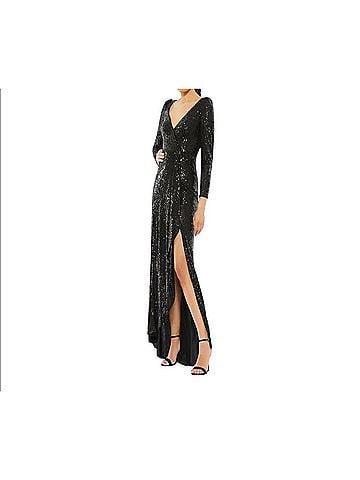Mac Duggal Women's Sequin Long Sleeve Gown in Black (view 2)