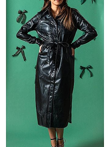 Lucy Paris Gellar Faux Leather Midi Dress in Black (view 2)