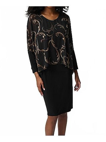Joseph Ribkoff Sheath Knee-Length Dress in Black/Multi (view 2)