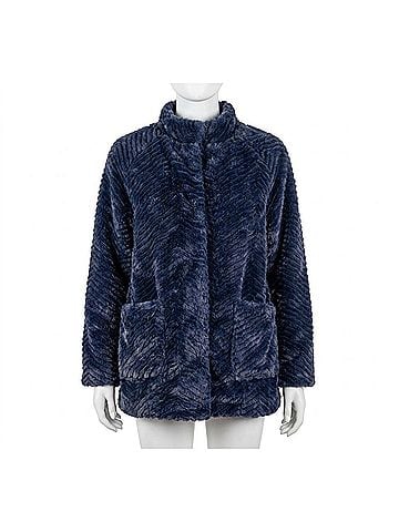 Mayoral Faux Fur Long Sleeve Coat 5 Mo in Navy (view 1)