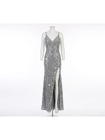 Mac Duggal Sleeveless Sequin Dress in Silver (view 1)
