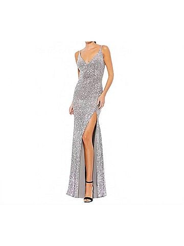 Mac Duggal Sleeveless Sequin Dress in Silver (view 2)