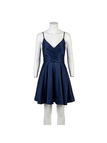 La Femme Women's Satin V-Neck A-Line Cocktail Dress in Navy Blue (view 1)