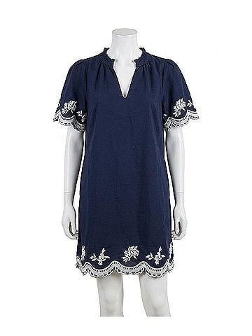 Sugarlips Melania Embroidered Shift Mini Dress in Navy (view 1)