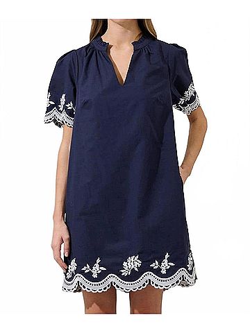 Sugarlips Melania Embroidered Shift Mini Dress in Navy (view 2)