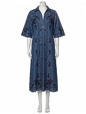 Zimmermann Aster Embroidered Denim Midi Dress in Railway Blue (view 1)