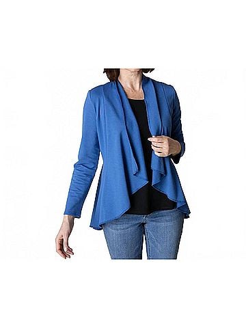 Habitat Women's French Terry Drape Front Jacket in Blue (view 2)