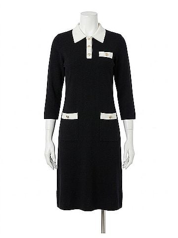 Joseph Ribkoff Three Quarter Sleeve Knit Mini Dress in Black/Vanilla (view 1)