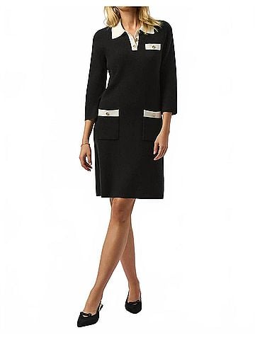 Joseph Ribkoff Three Quarter Sleeve Knit Mini Dress in Black/Vanilla (view 2)